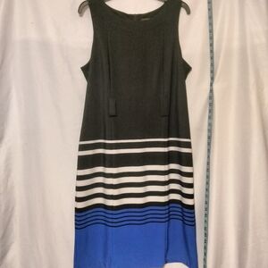 **2/$10**ILE new York navy blue, black and white striped dress size 12